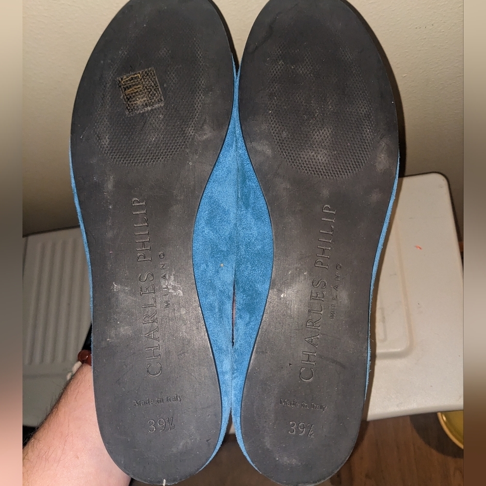 Charles Philip Milan Turquoise Blue Suede Tassel Loafers size 8.5​​ - Picture 5 of 15